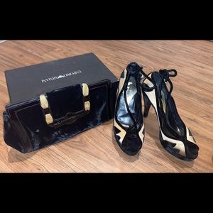 Emporio Armani purse and shoes set, The color is  black and gold.